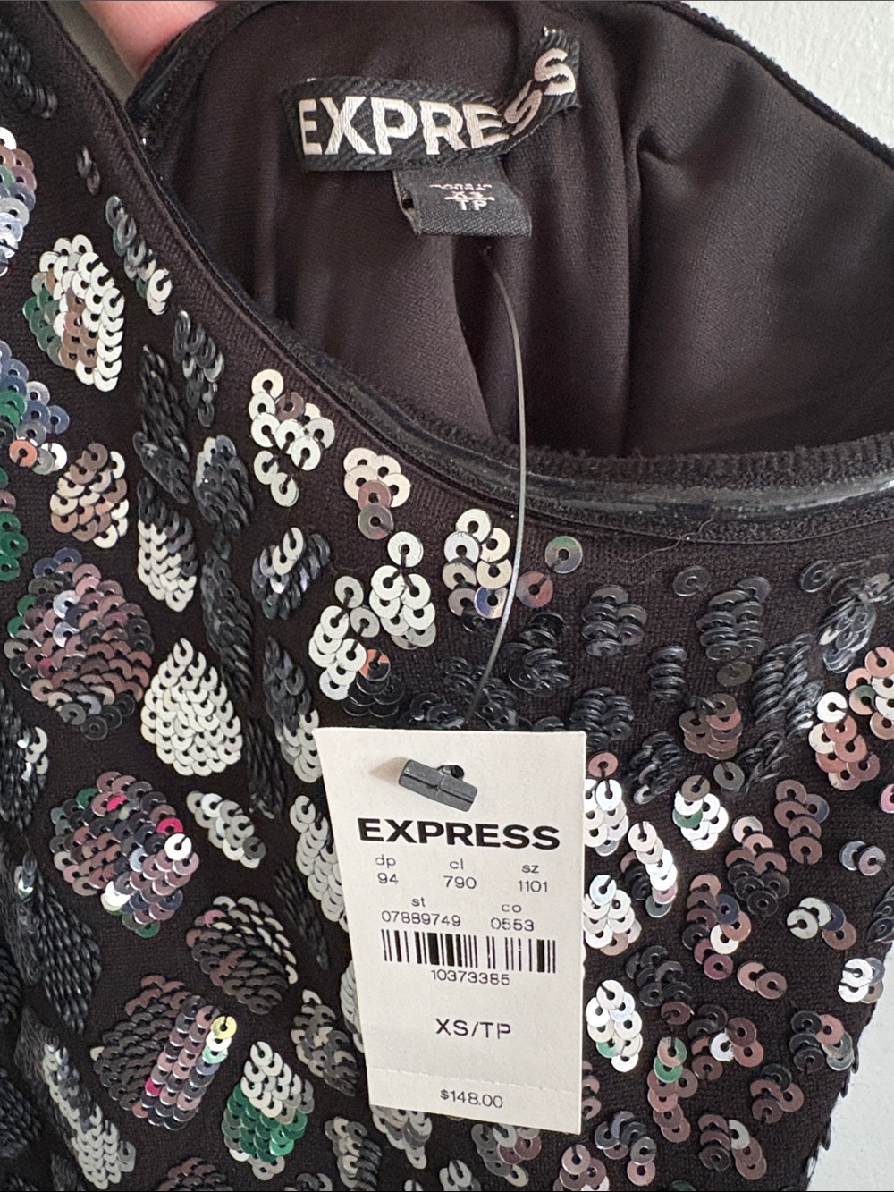 Express Black Sequin Halter Dress NWT - Picture 3 of 5